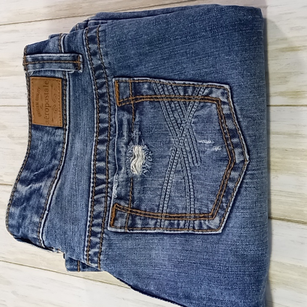 aeropostale Distressed Bootcut Blue Jeans Size 13/14 Reg - Picture 12 of 16